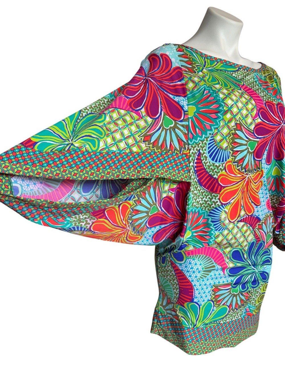 Trina Turk Small Swim Cover Up Tropical Floral Batwing Sleeve Tunic Beach - Picture 5 of 16